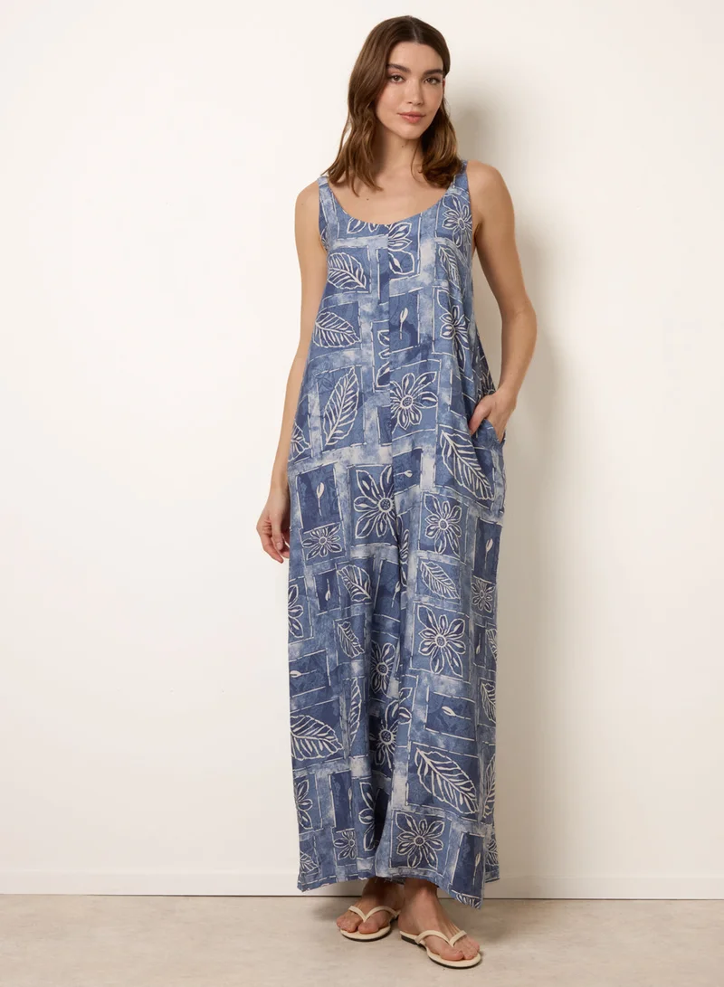 Blue Vanilla Floral Printed Oversized Jumpsuit